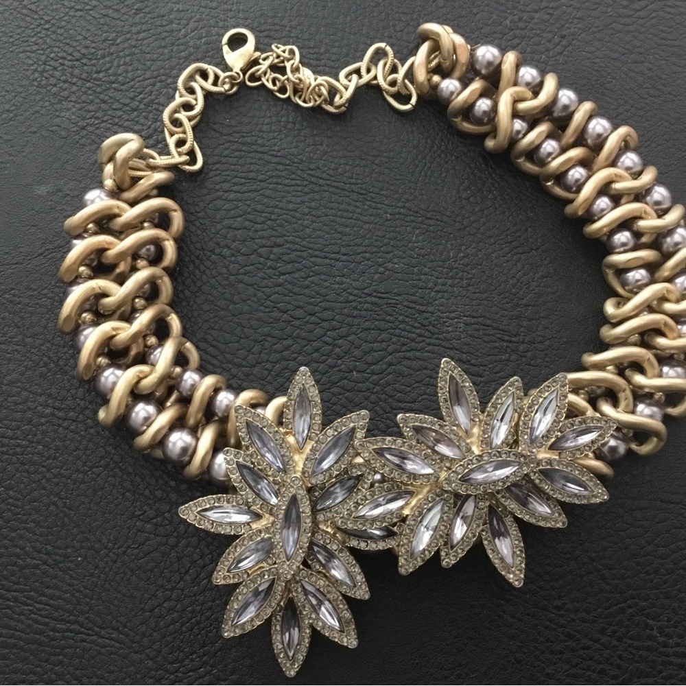Statement Gold and Silver Flower Crystal Necklace